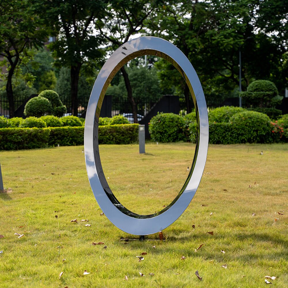 Stainless Steel Art Mirror Oval Sculpture Large Metal Outdoor Sculpture Garden Park Decoration MP-O0053