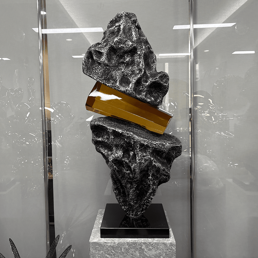 Modern Resin Rock & Amber Sculpture for Interior Decoration - Image 5