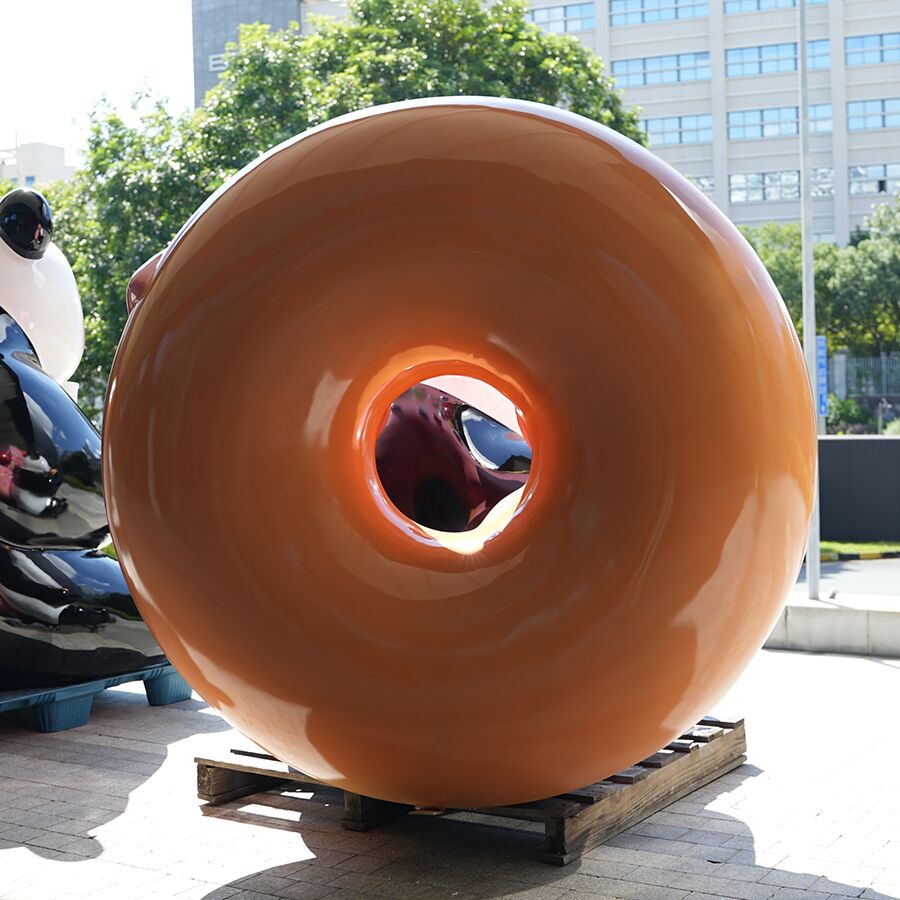 Fiberglass Panda Sculpture with Donut | Cute Cartoon Display for Shopping Mall & Bakery Décor - Image 3