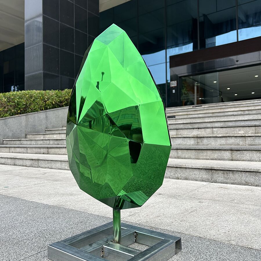 Modern Stainless Steel Leaf Sculpture | Green Gemstone Metal Art for Garden & Interior Decoration - Image 6