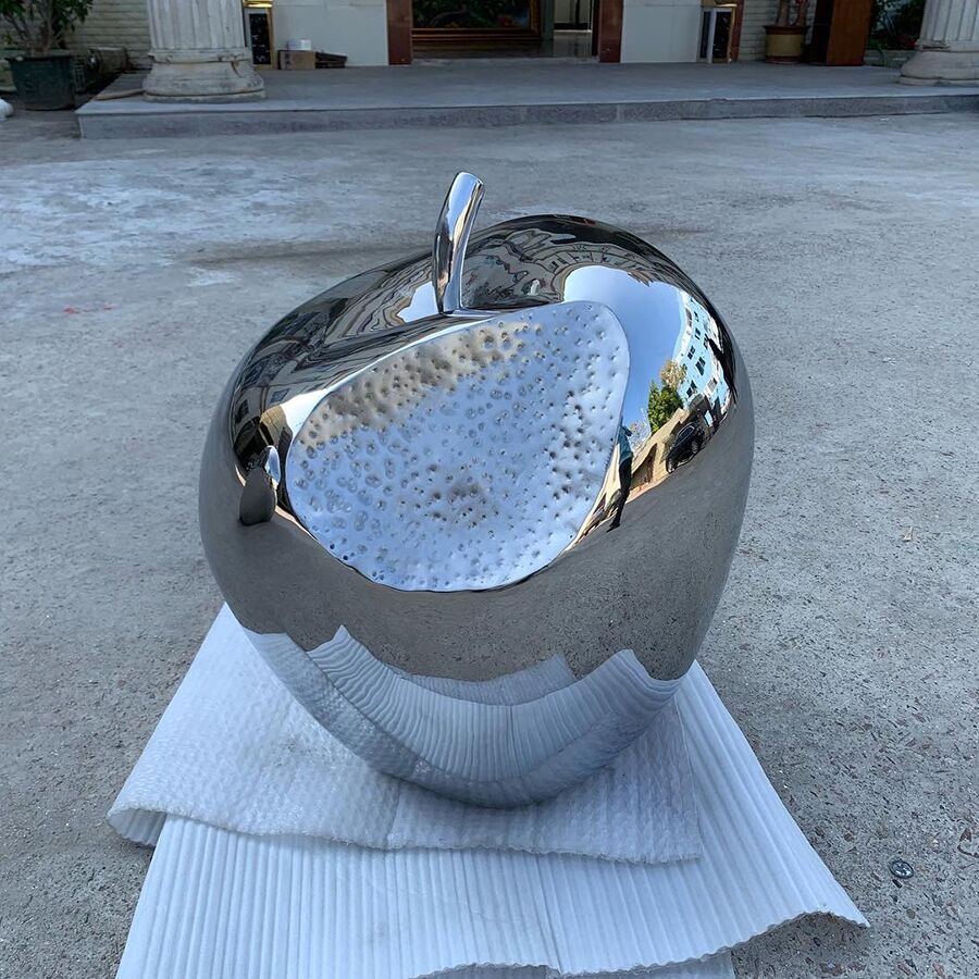 Stainless Steel Apple Sculpture | Mirror Polished Modern Art Decor for Interior Spaces - Image 4