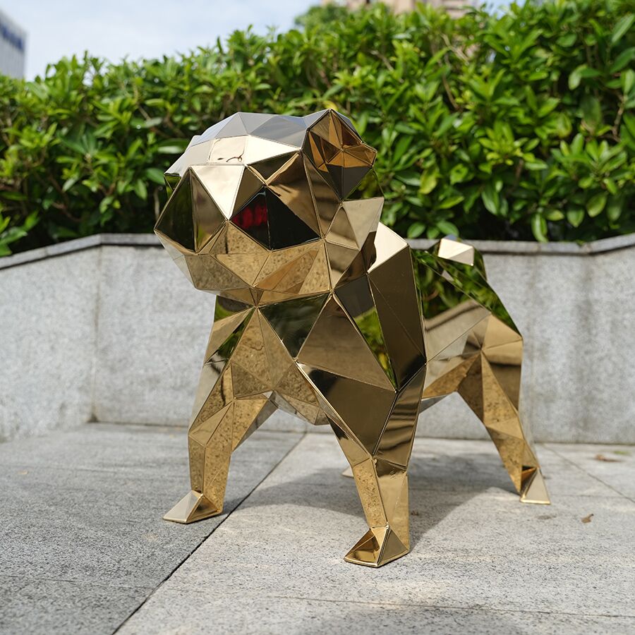 Modern Geometric Bulldog Stainless Steel Sculpture for Interior Decor - Image 2