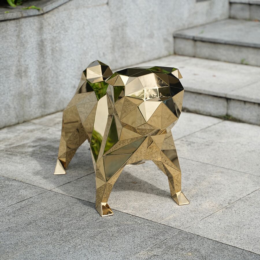 Modern Geometric Bulldog Stainless Steel Sculpture for Interior Decor - Image 4