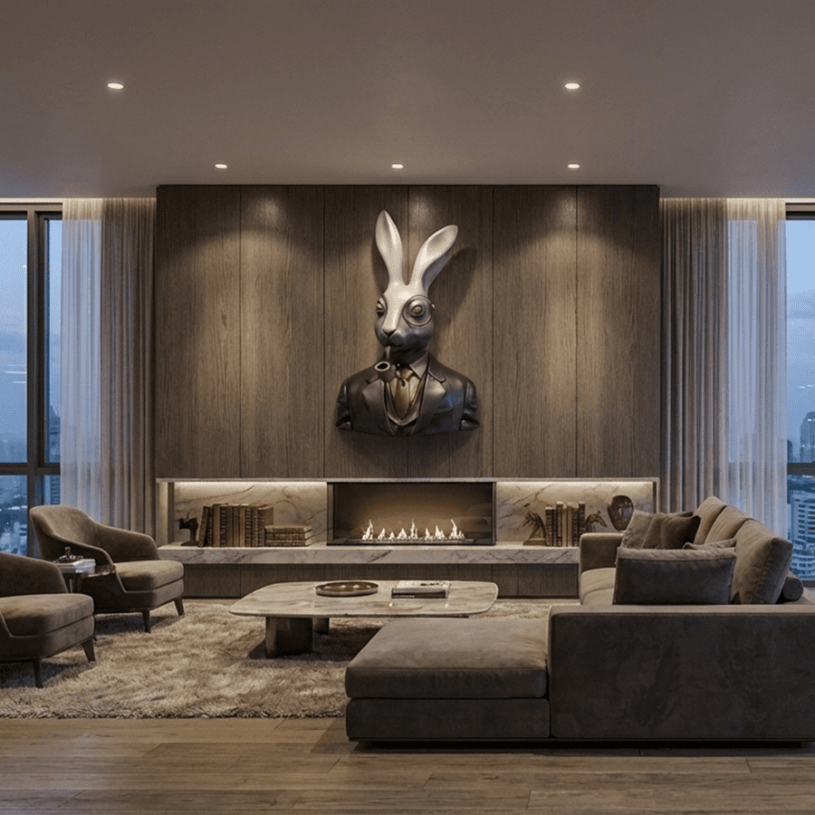 Luxury Fiberglass Rabbit Wall Sculpture – Modern Animal Wall Art for Interior Decor - Image 3