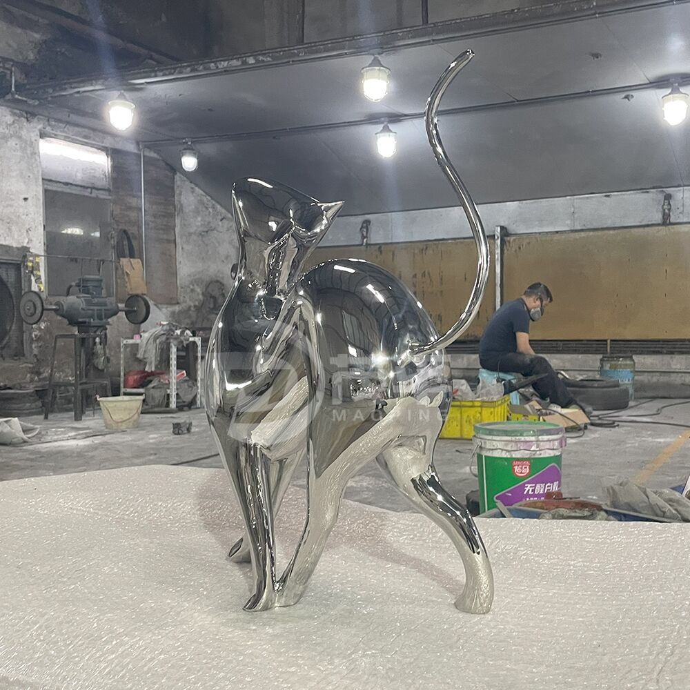 Stainless steel cute cat sculpture for yard decoration - Image 2