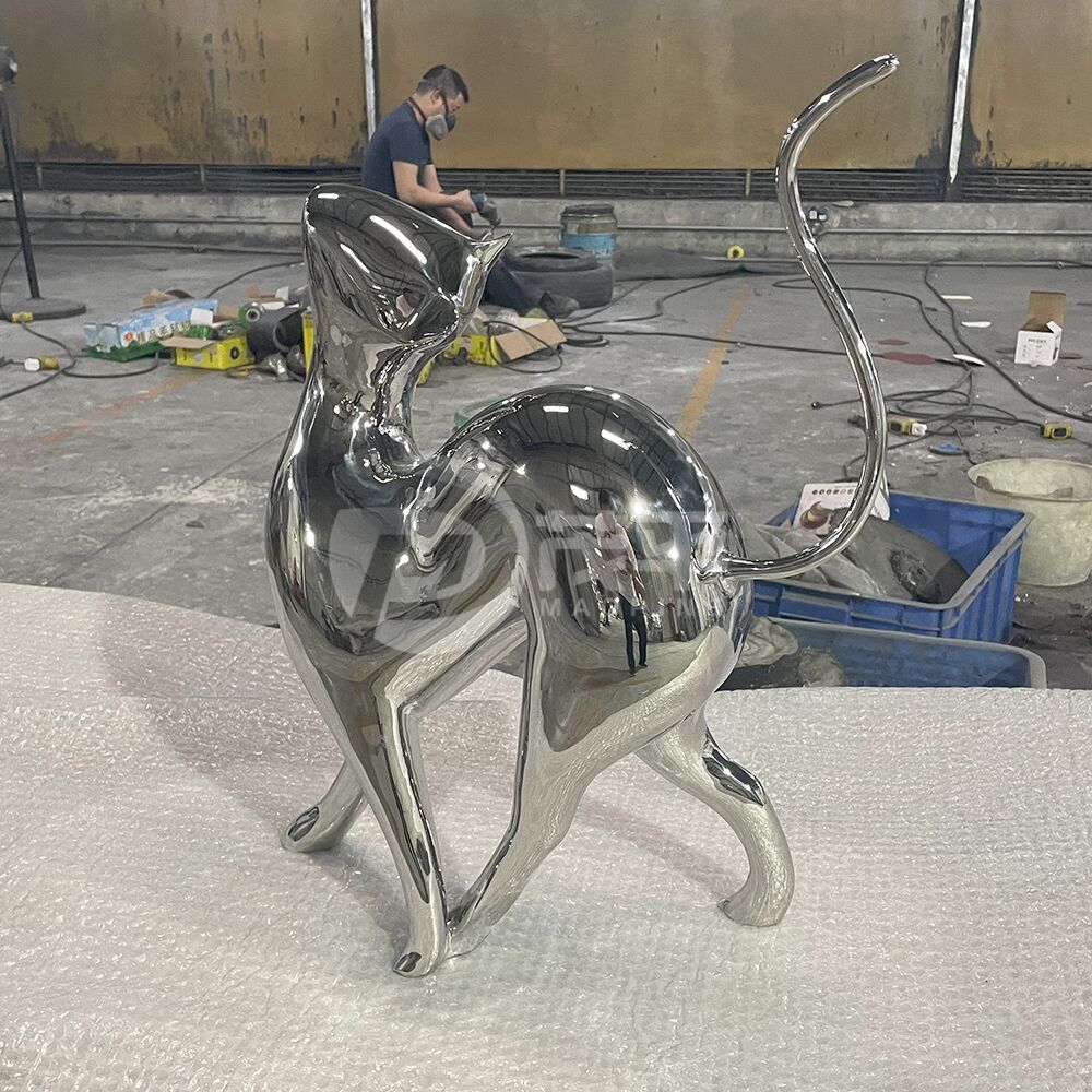 Stainless steel cute cat sculpture for yard decoration - Image 4