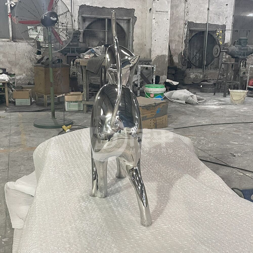 Stainless steel cute cat sculpture for yard decoration - Image 5